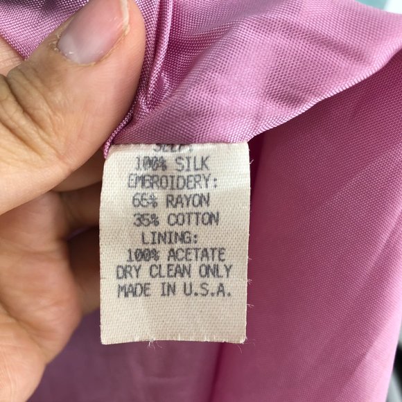 Nanette Lepore Rare Vintage Green Shimmer w/ Pink Floral Embroidery Silk Dress - Picture 11 of 14